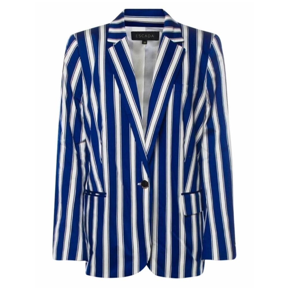 Escada Cabana Womens Blue White Striped Blazer Jacket Size 40 US 10 W87 - Picture 11 of 12